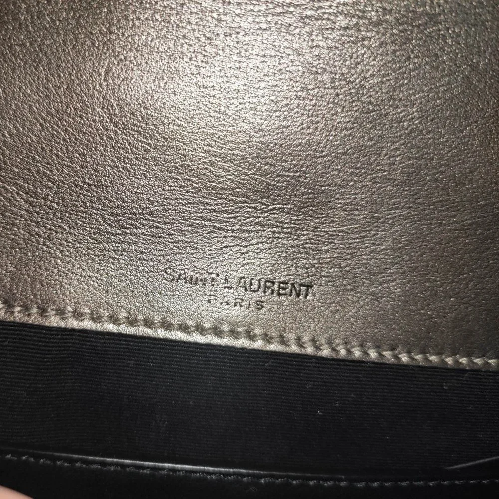 SAINT LAURENT Baby Niki Quilted Metallic Silver Leather Shoulder Bag